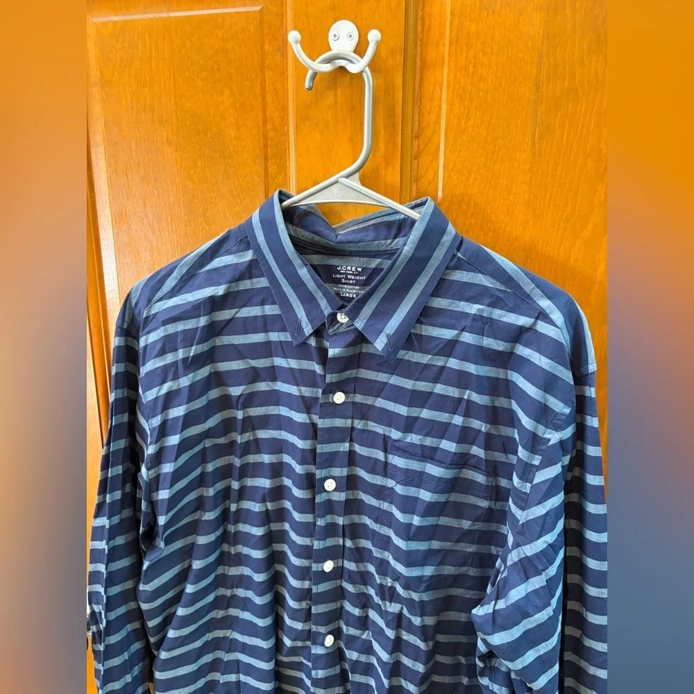 J.Crew Men’s Lightweight Cotton Striped Blue Button Down Shirt Size Large